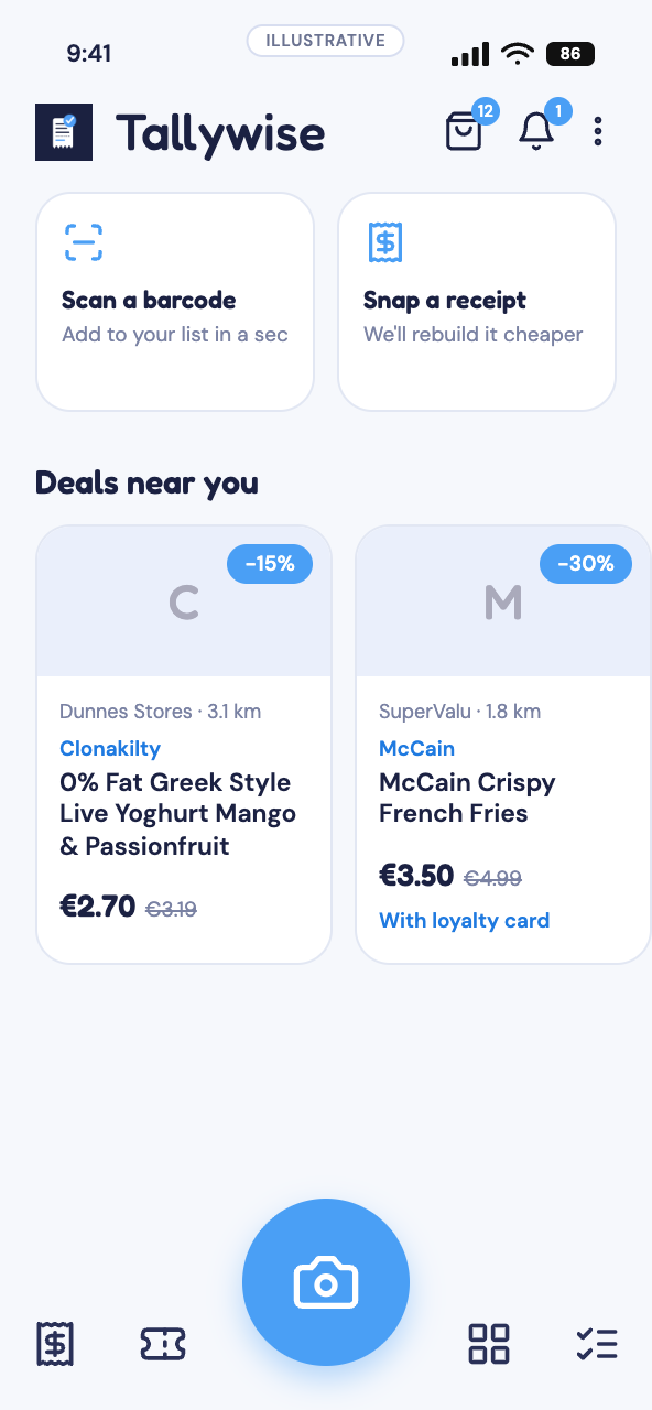 Tallywise deals — recent price drops at SuperValu, Dunnes Stores and Tesco and other supermarkets near you.